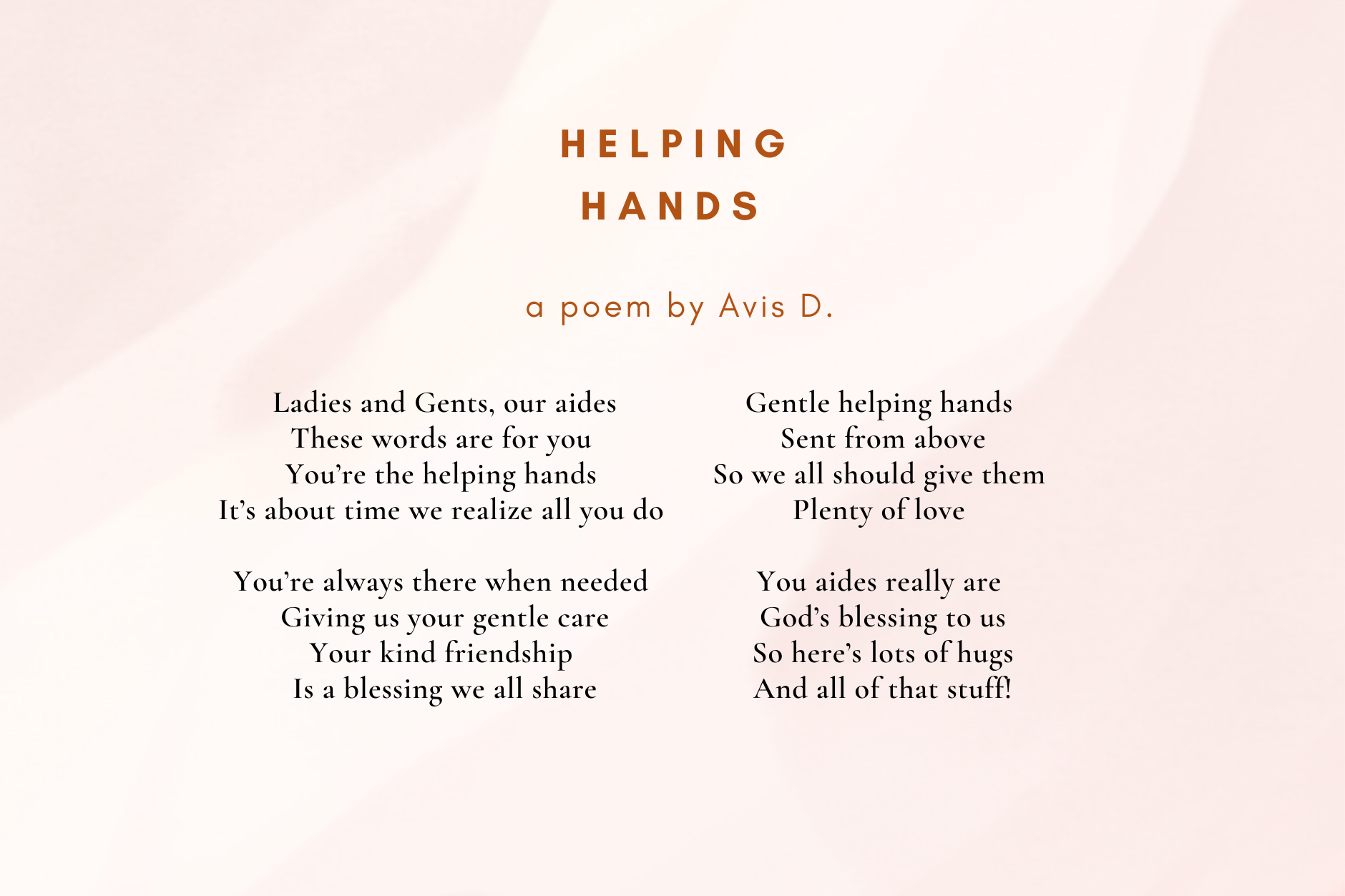 Helping Hands, a poem by Avis D.
