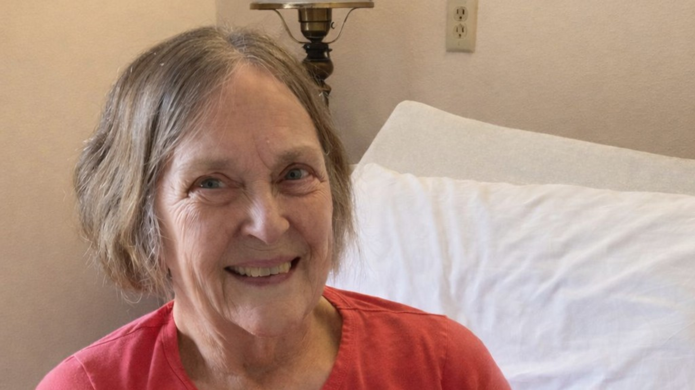 This is Judy H., a resident at CHCC, holding her 80 year old stuffed bear for her feature in our resident spotlight.