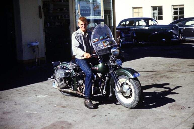 Herb on his Harley motorcycle in high school.